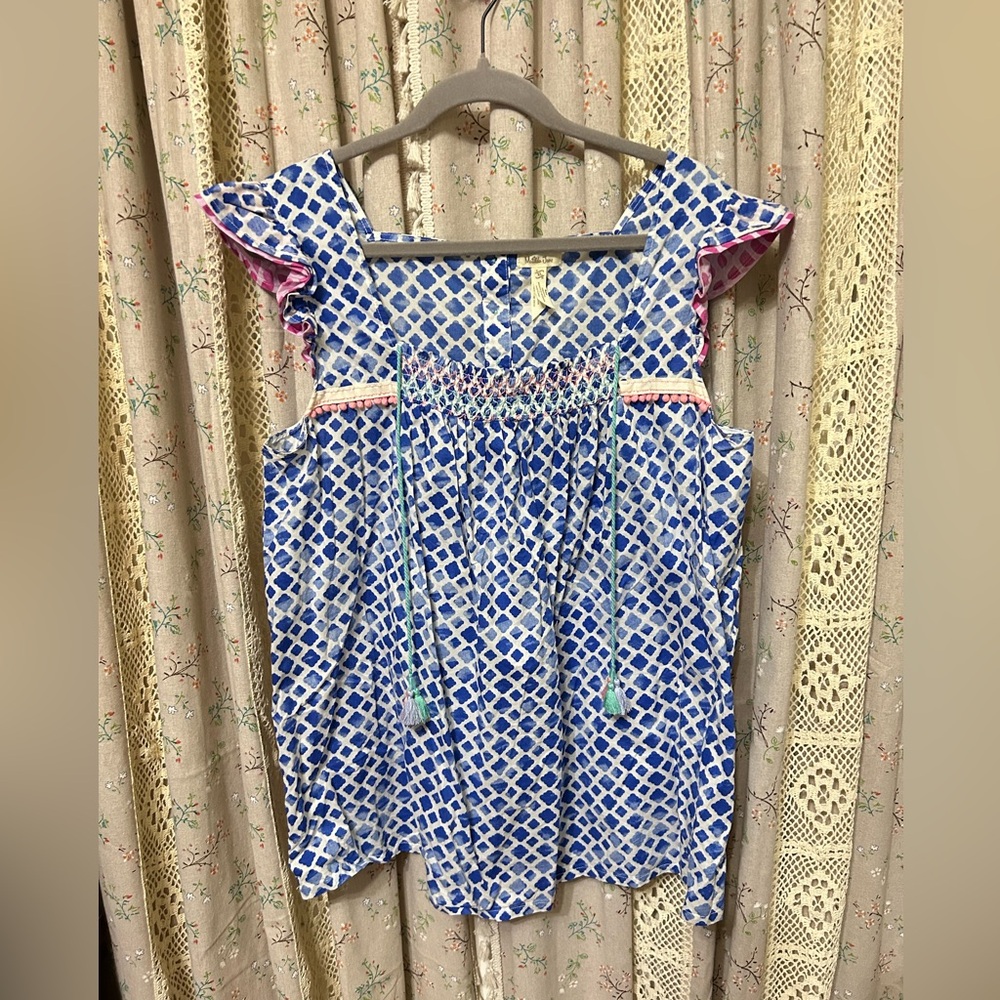 3/$25 Matilda Jane Wandering Waters Tunic XL Blue Tile Smocked Top‎